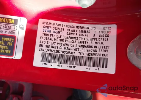 2013 Honda Insight Ex from USA, damaged, VIN JHMZE2H72DS003397